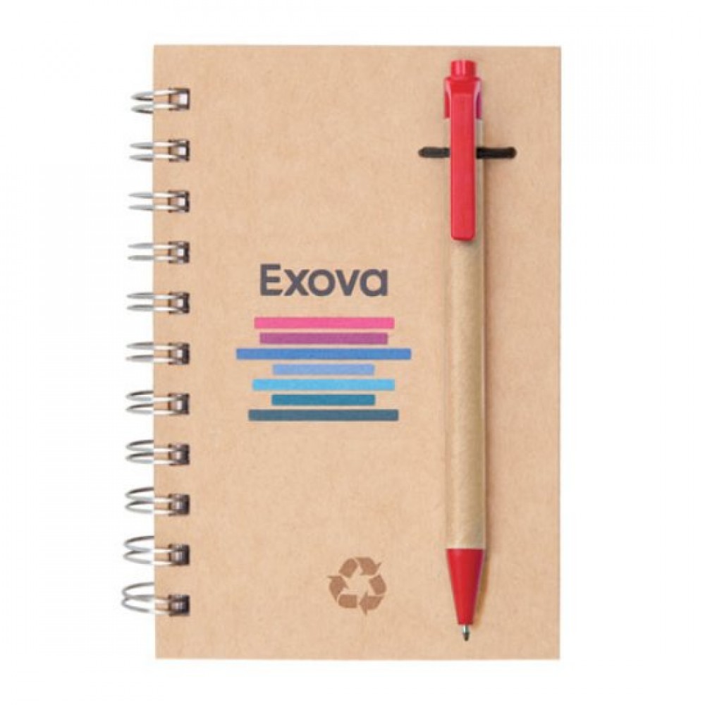 Custom Engraved Recycled Notebook/Pen Combo - 5"x7" Red Custom Engraved Recycled Notebook/Pen Combo - 5"x7" Red
