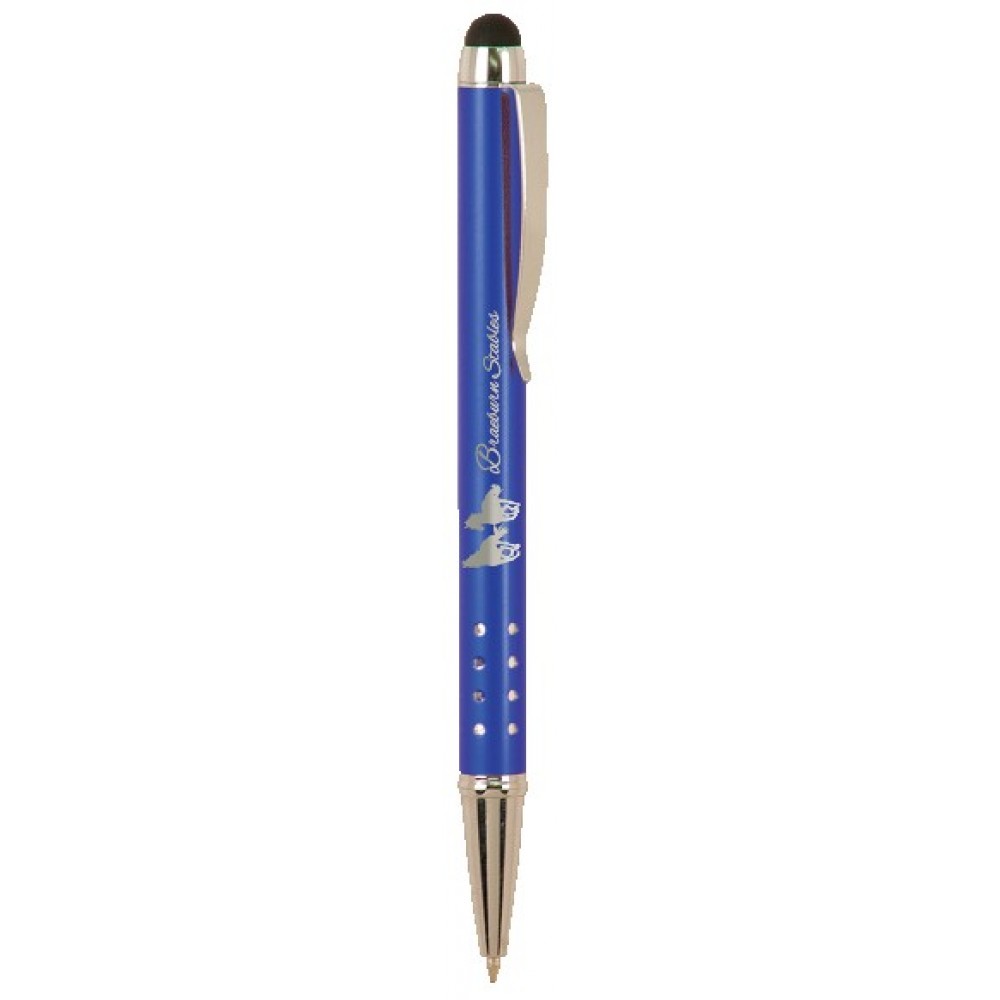 Logo Branded Stylus Blue with Silver Trim Aluminum Barrel Pen