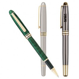 Custom Engraved Brass Construction Roller Ball Pen w / Metallic or Marble Finish