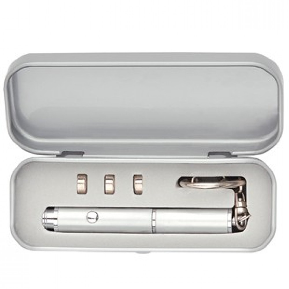 Custom Engraved Metal Flashlight w/ Pen Box & Extra Battery