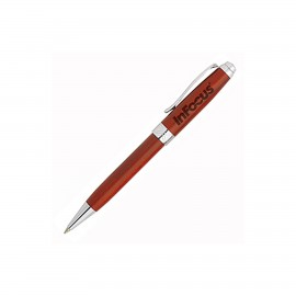 Logo Branded Rosewood Twist Action Ballpoint Pen w/ Silver Trim