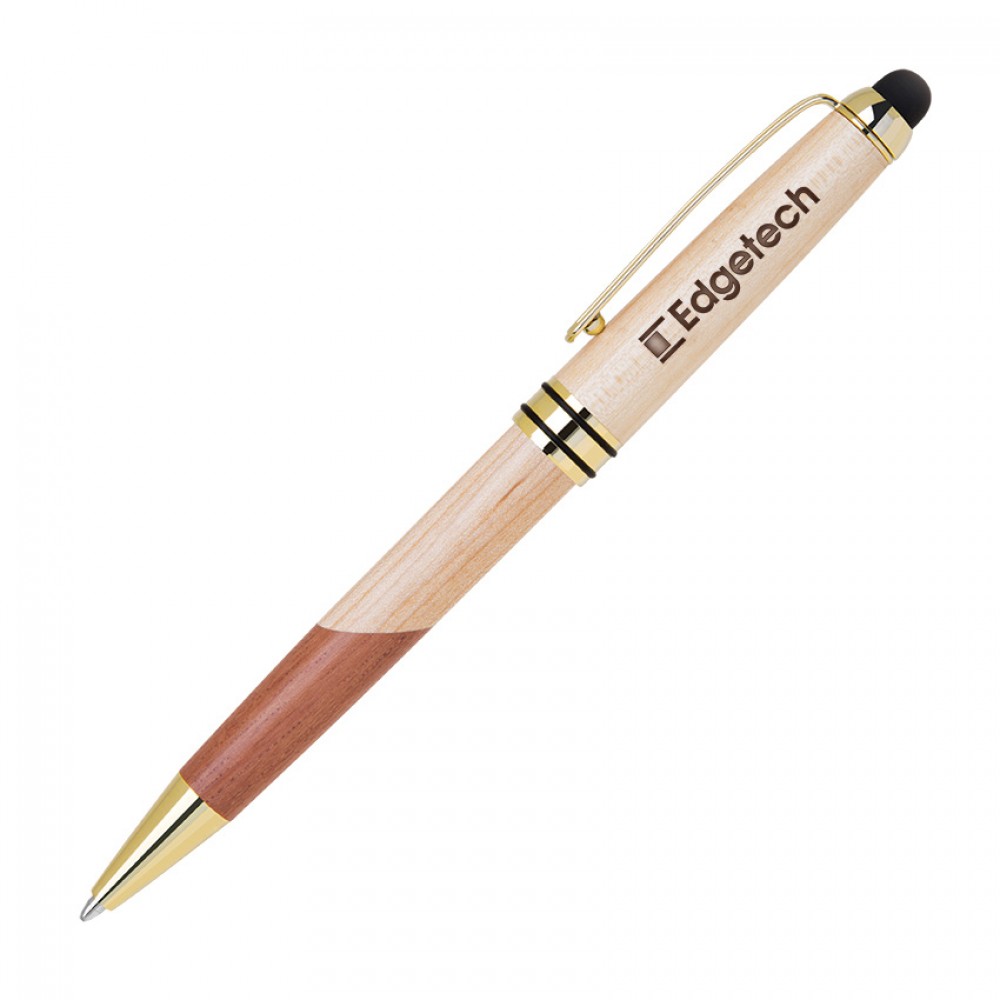 Wooden Stylus & 2-Tone Ballpoint Pen w/Gold Trim Custom Imprinted Wooden Stylus & 2-Tone Ballpoint Pen w/Gold Trim Custom Imprinted