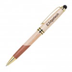 Custom Engraved Wooden Stylus & 2-Tone Ballpoint Pen w/Gold Trim