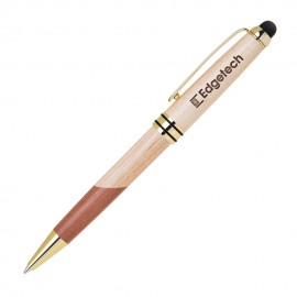 Custom Engraved Wooden Stylus & 2-Tone Ballpoint Pen w/Gold Trim
