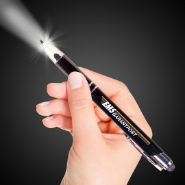 Custom Engraved Digi-Printed LED Stylus Pen w/Flashlight