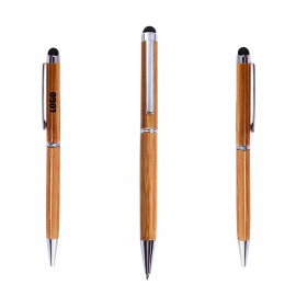 Logo Branded Twisted Action Slim Bamboo Pen With Stylus