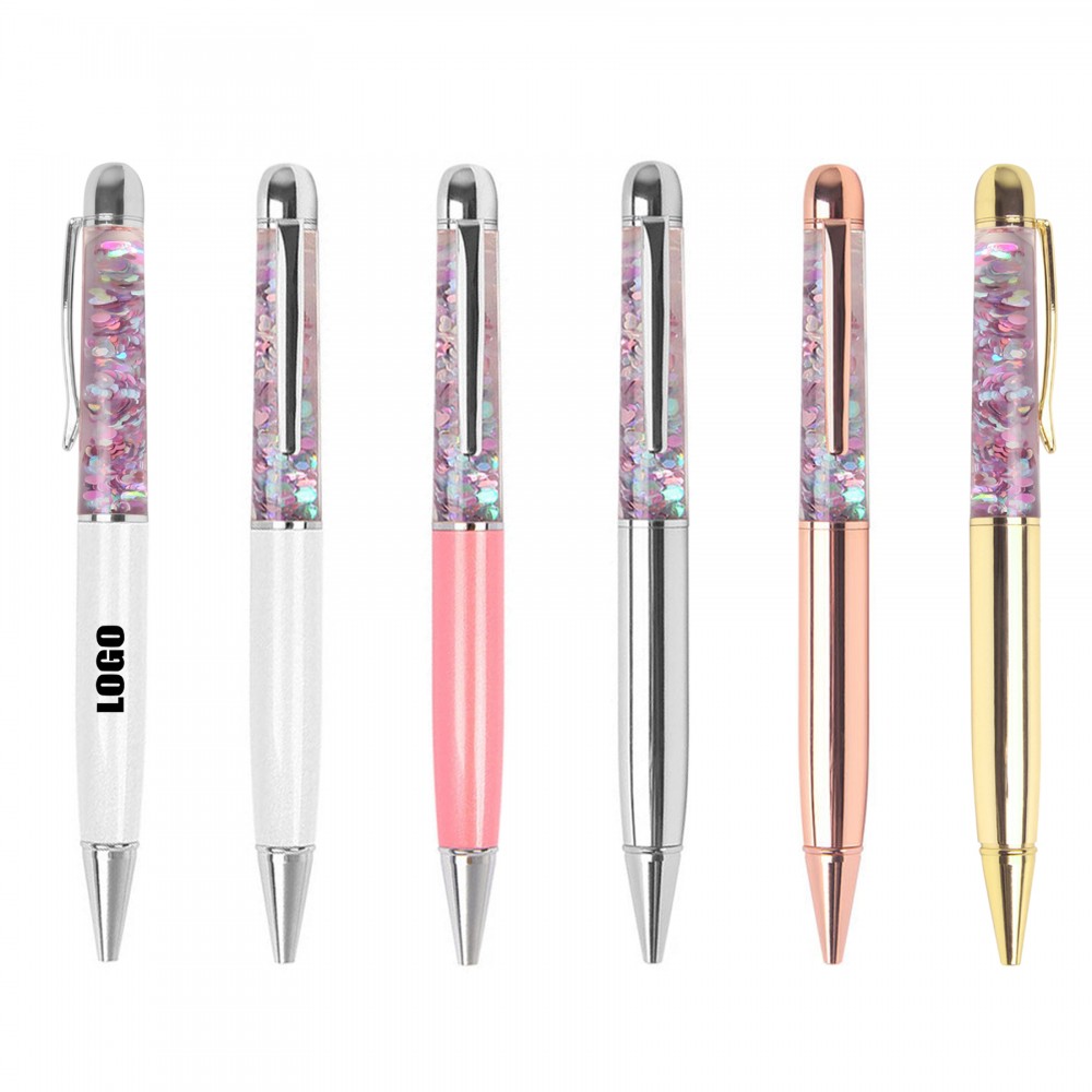 Custom Imprinted Metal Pen With Glitter Sequin