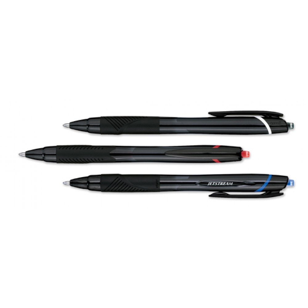 Custom Imprinted Uni-Ball JetStream Sport Retractable Ball Point Pen w/ Textured Grip WITH BLACK,BLUE,RED INK