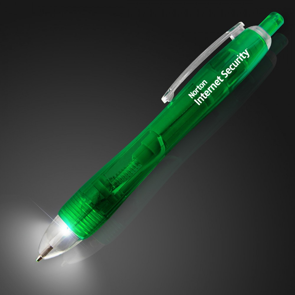 Custom Engraved White LED Light Tip Green Pen