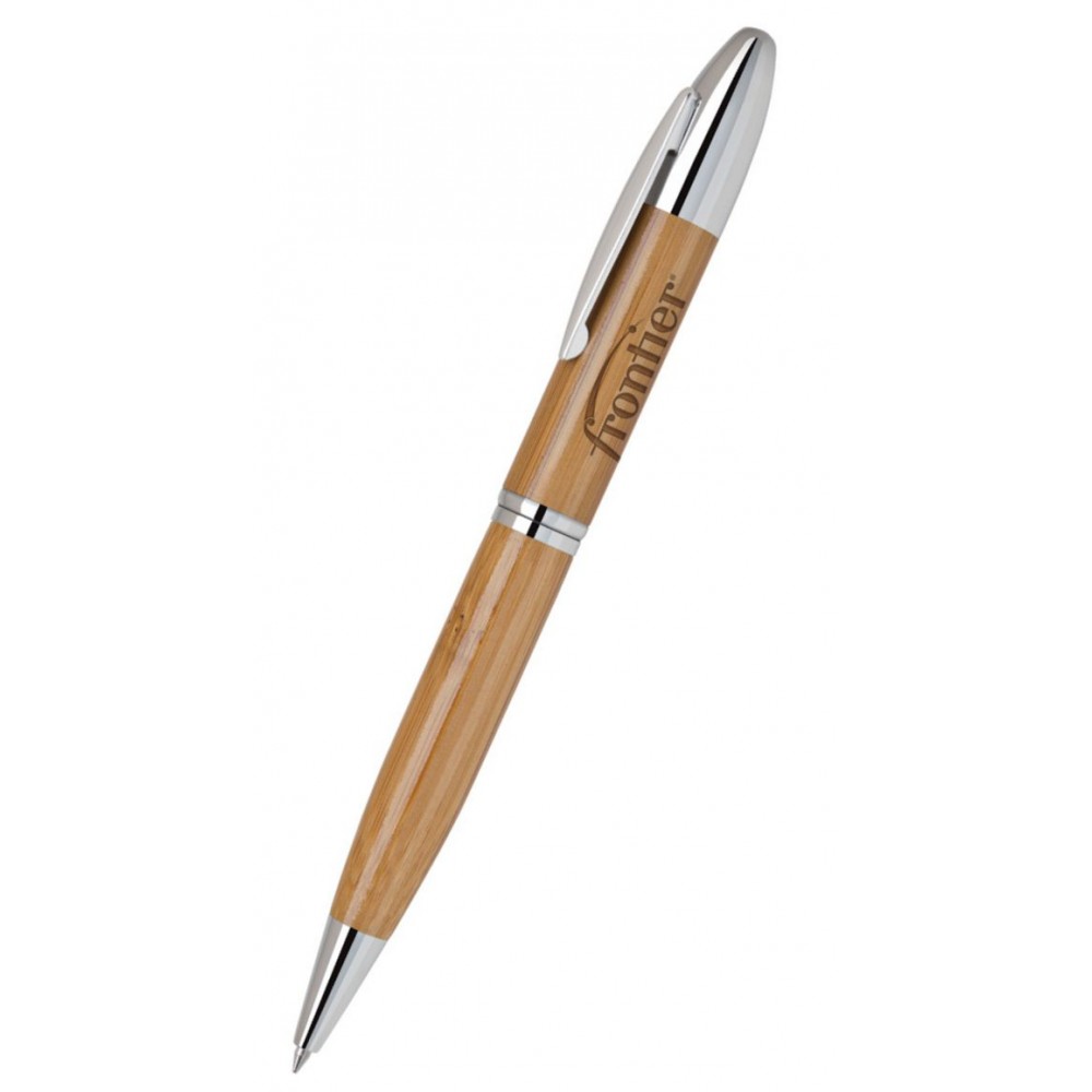 Bamboo pen - chrome trim Custom Imprinted