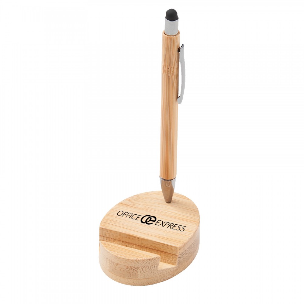Custom Engraved Bamboo Magnetic Stylus Pen & Phone Stand