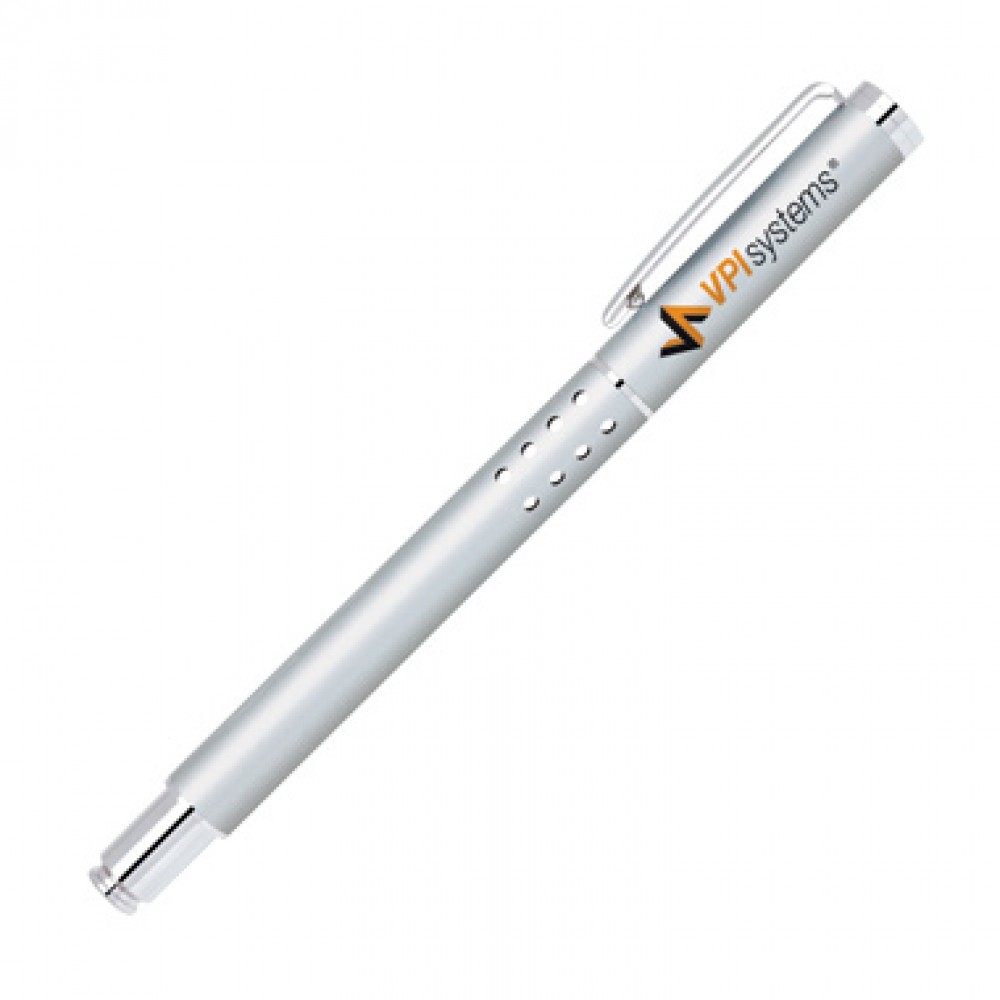 Custom Engraved Satin Chrome Brass Roller Ball Pen w/Chrome Trim Custom Engraved Satin Chrome Brass Roller Ball Pen w/Chrome Trim