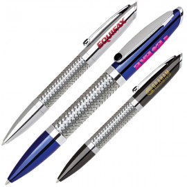 Heavy Brass Twist Action Ballpoint Pen w/ Slanted Chrome Tipped Cap Custom Engraved