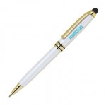 Pearl White Heavyweight Brass Ballpoint Pen w/ Stylus Custom Engraved