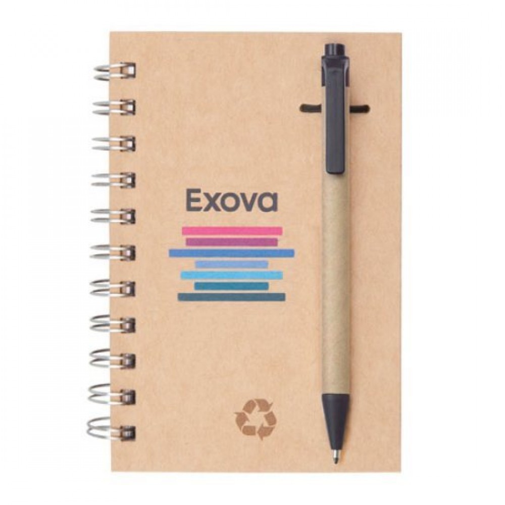 Logo Branded Recycled Notebook/Pen Combo - 4"x6" Black Logo Branded Recycled Notebook/Pen Combo - 4"x6" Black