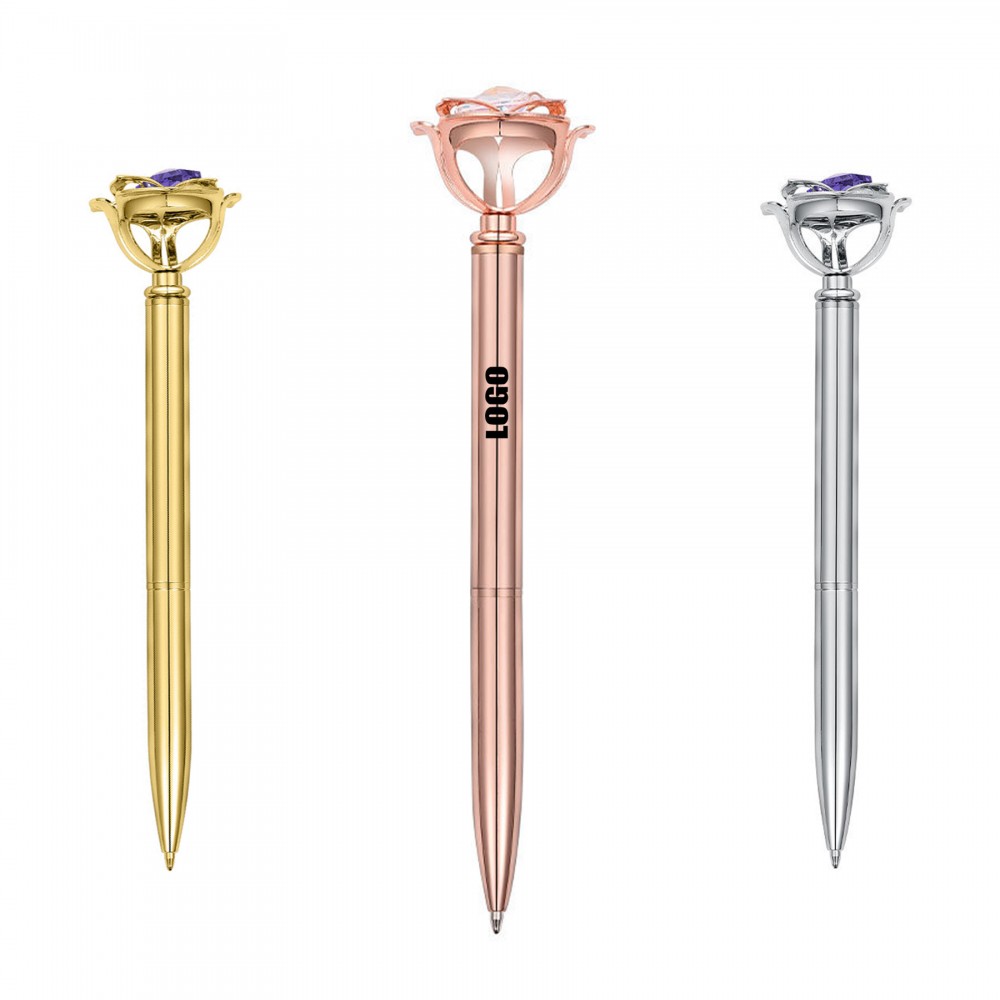 Custom Engraved Metal Pen With Rose Diamond