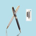 Custom Imprinted Elegant Metal Ballpoint Pen with Gold Ring