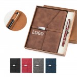 Custom Imprinted Tri-Fold Leather Journal And Pen Set Gift Box