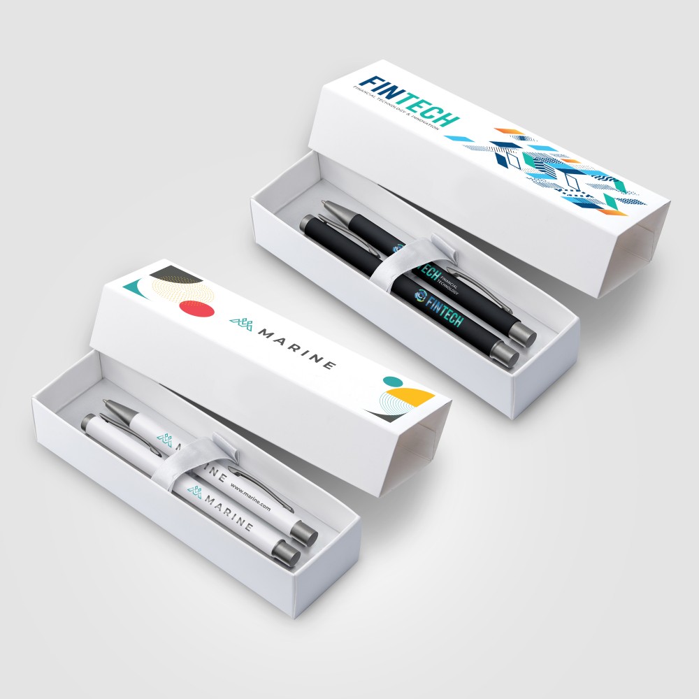 Bowie Softy Ballpoint & Rollerball Gift Set on Pens and Box - Full-Color Inkjet Custom Imprinted Bowie Softy Ballpoint & Rollerball Gift Set on Pens and Box - Full-Color Inkjet Custom Imprinted