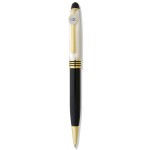 Logo Branded White/Black Ballpoint Pen W/ Silver Medallion