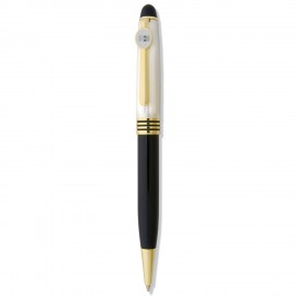 Logo Branded White/Black Ballpoint Pen W/ Silver Medallion