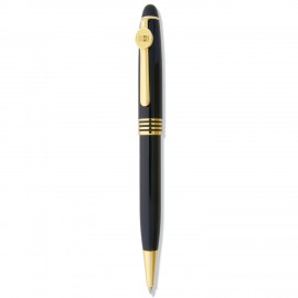 Logo Branded Black Ballpoint Pen W/ Gold Medallion