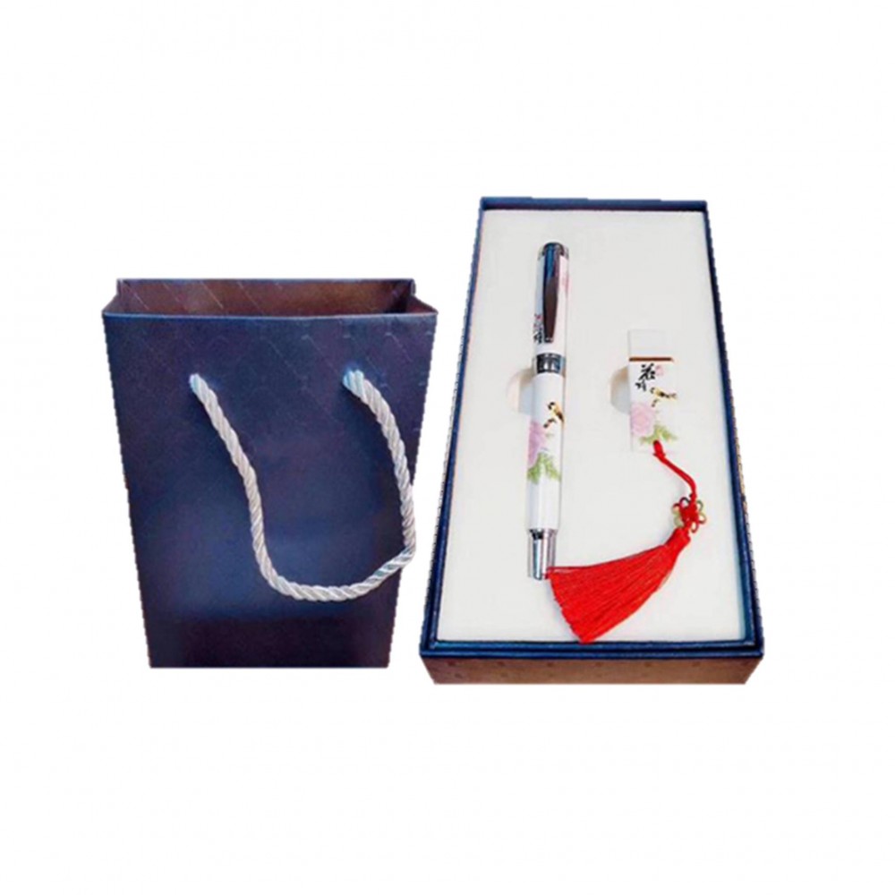 Custom Imprinted Chinese Style Business Gift Set Usb Drive With Pen
