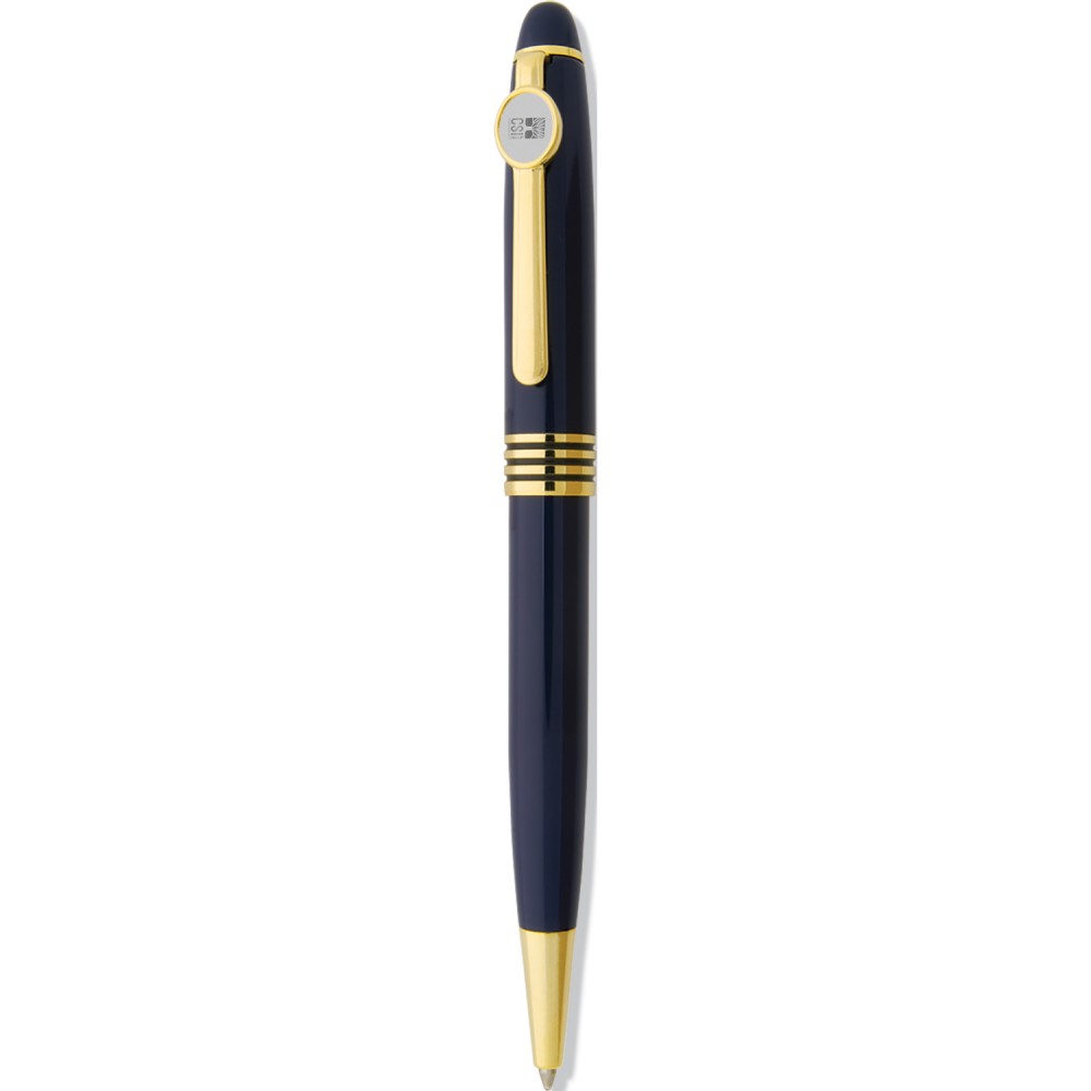 Custom Imprinted Navy Ballpoint Pen W/ Silver Medallion Custom Imprinted Navy Ballpoint Pen W/ Silver Medallion
