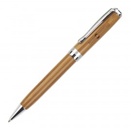 Twist Action Bamboo Ballpoint Pen Logo Branded