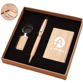 Logo Branded Bamboo Card Holder & Pen Gift Set