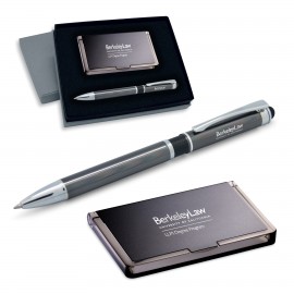 2-Piece Gift Set of Business Card Case and Stylus Ballpoint Pen Custom Imprinted