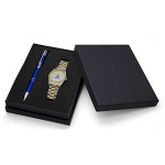 Designer 2-Tone Bracelet Watch Set with Polished Aluminum Pen Logo Branded