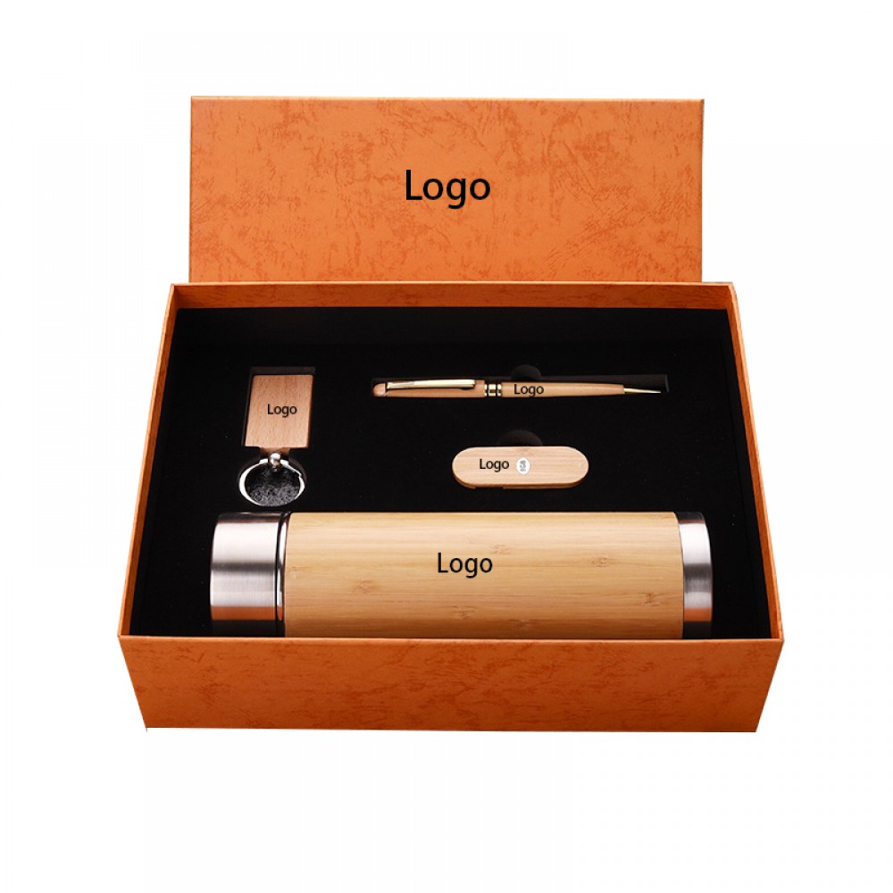 Custom Imprinted Bamboo 4-piece Office Gift Set