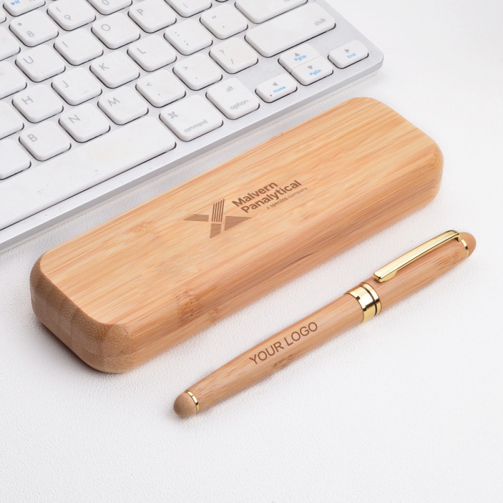 Customized Bamboo Metal Pen Signature Pen Student Graduation Birthday Gift Pen Set Enterprise Compan Logo Branded