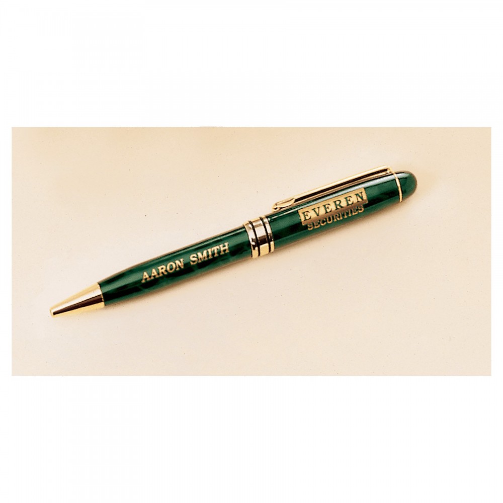 Custom Engraved 5.25" Green Marble Brass Pen Custom Engraved 5.25" Green Marble Brass Pen