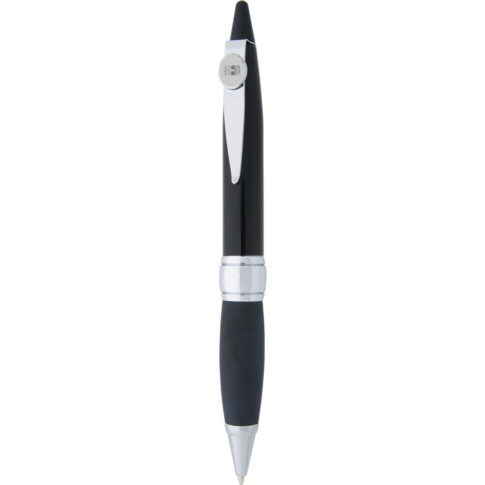 Custom Engraved Black/Silver Ballpoint Pen W/ Silver Medallion