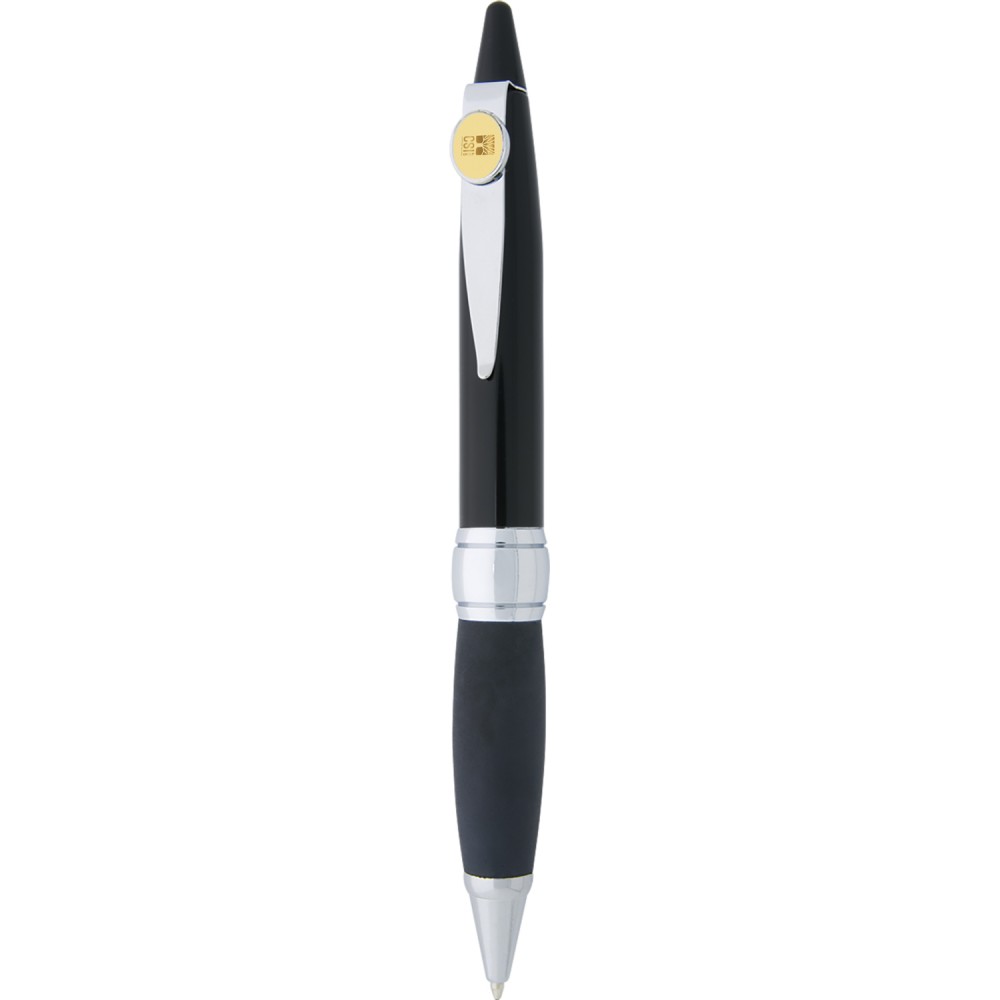 Black/Silver Ballpoint Pen W/ Gold Medallion Logo Branded