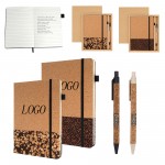 Logo Branded Coffee Grounds Cork Splicing Notebook w/Wheat Straw Pen Holder
