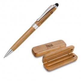 Logo Branded Eco Friendly Bamboo Pen Set w/ Black & Silver Trim Pen