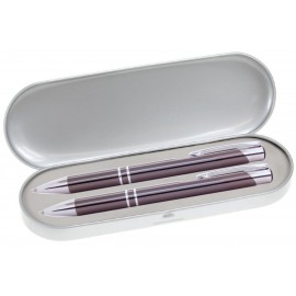 JJ Series Pen and Pencil Gift Set in Silver Tin Gift Box with Hinge Cover - Gunmetal pen Custom Imprinted