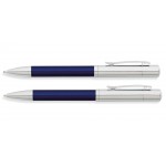 Franklin Covey Greenwich Chrome & Evening Blue Lacquer Ballpoint Pen and 0.9mm Pencil Set Custom Engraved