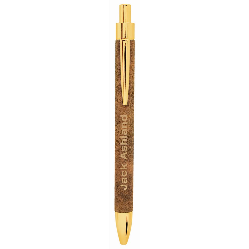 Rustic/Gold Laser Engraved Leatherette Pen Logo Branded