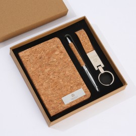 Custom Imprinted 3Pcs Gift Box: Wood Chips Notebook, Key Chain and Pen