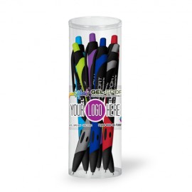 Custom Engraved Gel Sport Soft Touch Rubberized Hybrid Ink Gel Pen 6 Pack Tube Set with Full Color Decal
