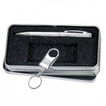 Silver Ballpoint Pen & Key Ring w/ Silver Metal Gift Box Custom Imprinted