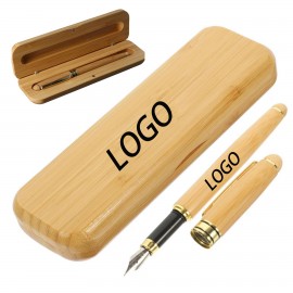 Custom Imprinted Bamboo Promotional Fountain Pen Set With Gift Box