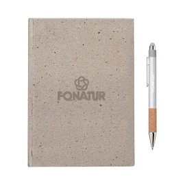 Tree Free Journal/Manuel Recycled Pen Gift Set - Grey with Logo  Tree Free Journal/Manuel Recycled Pen Gift Set - Grey with Logo