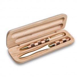 Premade Pen Set - Maple Wood Box with Wooden Ballpoint Pen & Letter Opener Logo Branded  Premade Pen Set - Maple Wood Box with Wooden Ballpoint Pen & Letter Opener Logo Branded