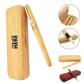 Logo Branded Bamboo Ballpoint Pen Set