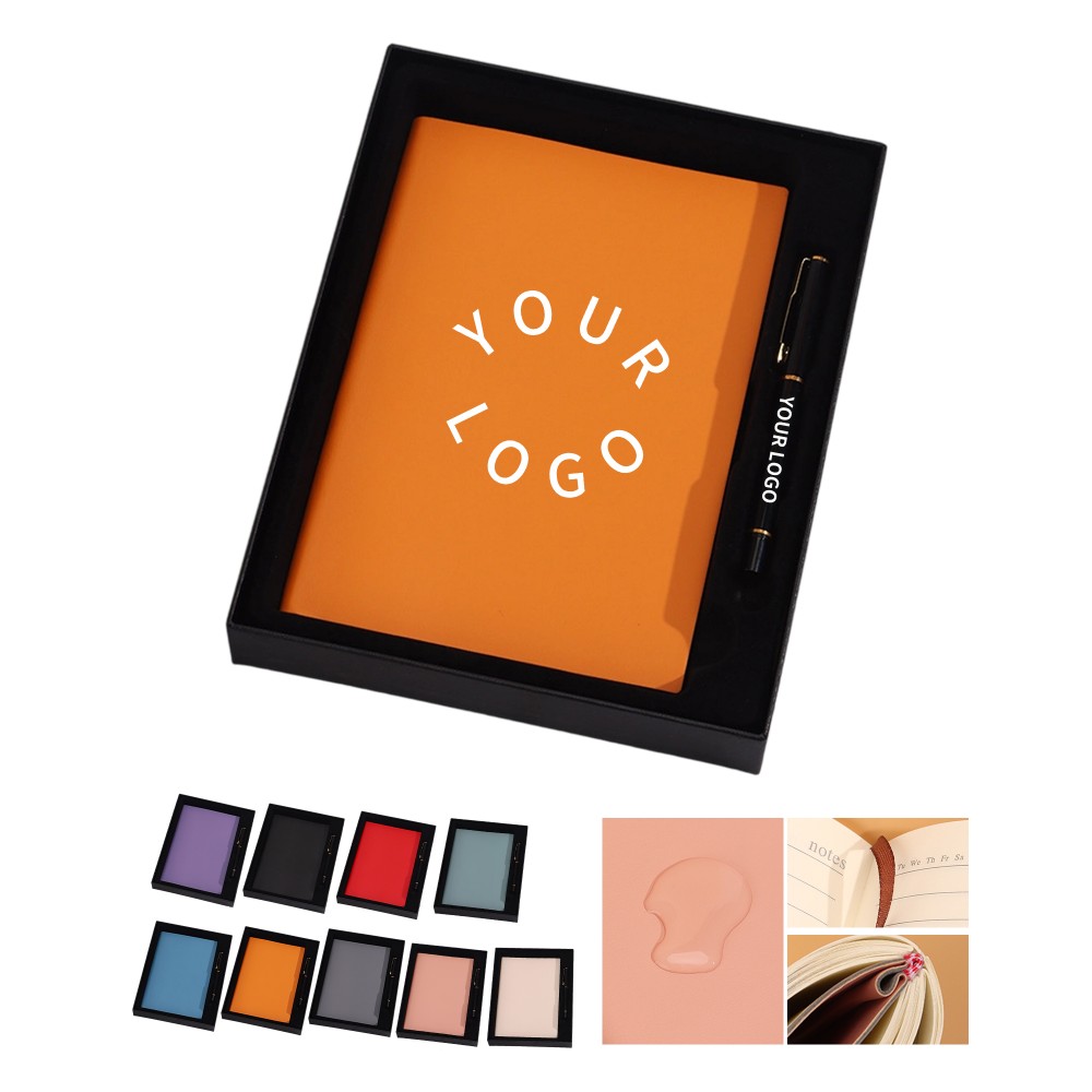 Faux Leather Journal With Pen Gift Set 8.3" By 5.7" Logo Branded